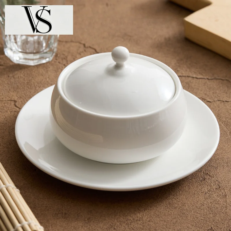 Cup Soup Single Pot Ceramic Stewing Cup Soup with Cover Dish for Tableware Restaurant High-Class Bird's Hotel Nest Seafood