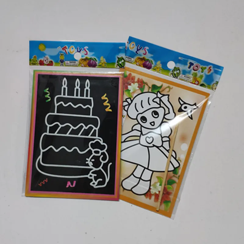 5-10pcs Scratch Art Paper Magic Painting Paper with Drawing Stick For Kids Toy Pinata school Stationery Gift Pack Party Favors