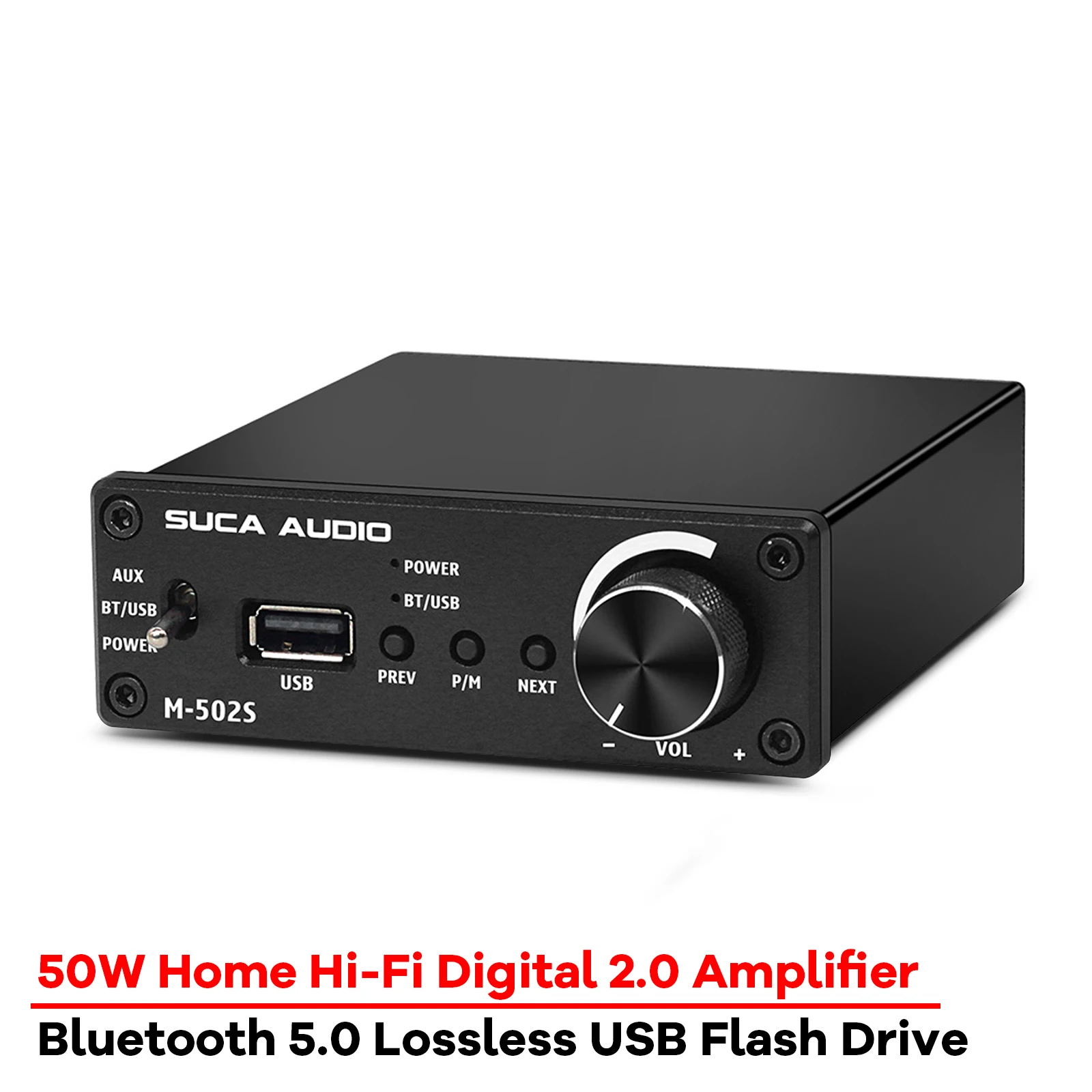 SUCA AUDIO 50W Home High-fidelity Digital 2.0 Amplifier HIFI-level Sound Quality Bluetooth 5.0 Lossless Playback USB Flash Drive