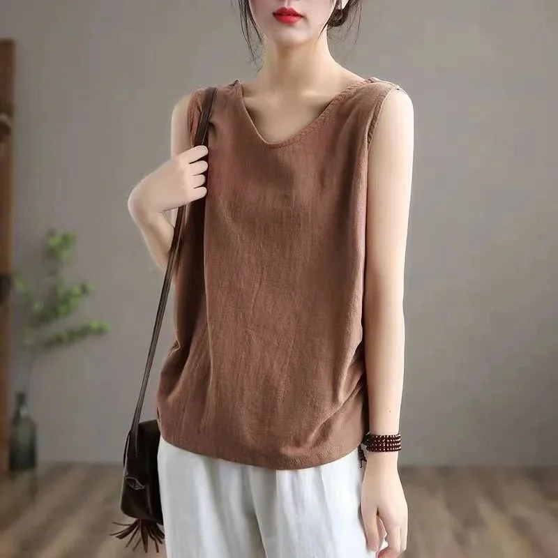 

Женская хлопково-льняная блузка 2024 года: тонкая, модная, удобная, дышащая, с коротким рукавом, для весны