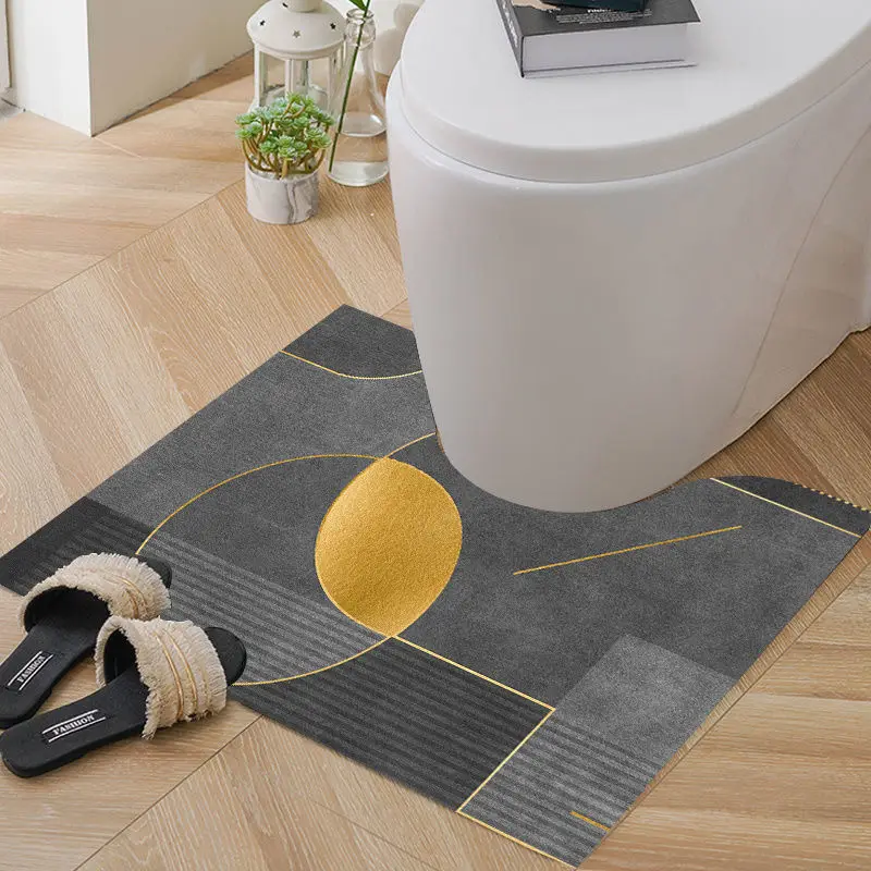 2022 New Best-selling Bathroom Carpet Geometric Pattern U-shaped Waterproof Toilet Non-slip Mat Home Foot Pad Machine Washable