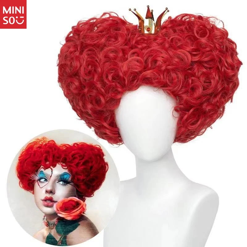 미니소 이상한 나라의 앨리스 하트 여왕 코스프레 가발, 의상용 빨간 하트 모양의 곱슬머리 풀 가발