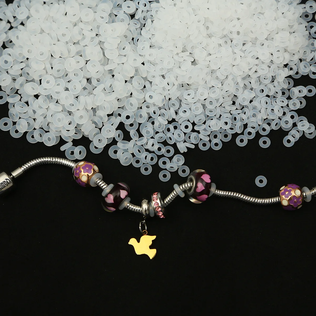 20 قطعة/الوحدة أبيض أسود مزيج المطاط كليب سحر سدادة السلامة حبة DIY بها بنفسك الأوروبية ثعبان سلسلة سوار القلائد اكسسوارات #5