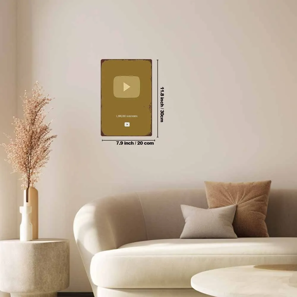 علامة معدنية ريترو 2D مسطحة يوتيوب مليون المشتركين لوحة القصدير جدار ديكور فني للمنزل مكتب مقهى في الهواء الطلق 12x8 بوصة #2