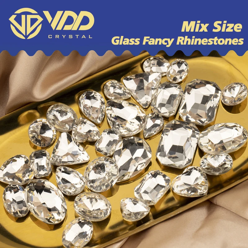 VDD Mix Size Shape Glass Fancy Rhinestones Crystal Pointback Strass Glitter Shiny 3D Stones For Nail Art DIY Crafts Decorations