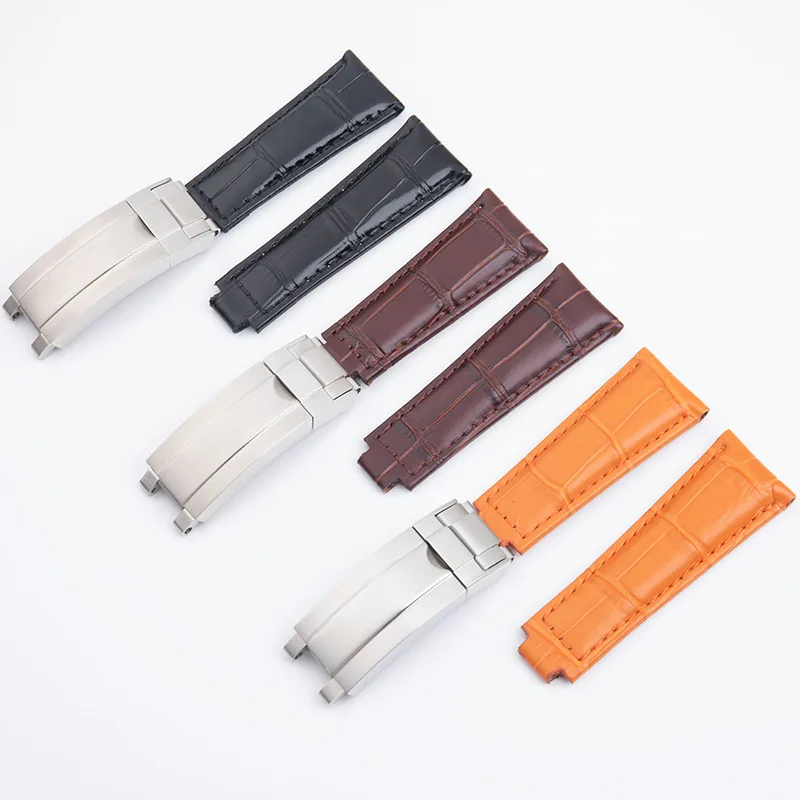 20mm Curved End Watchbands Bracelet For Rolex Strap For Daytona Submariner GMT Master Slider Deployant Clasp Genuine Leather