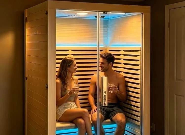 SU6 Smart Indoor Sauna Room for 1-2 Persons Far Infrared Wooden Sauna Cabin with LCD Display and FM Audio