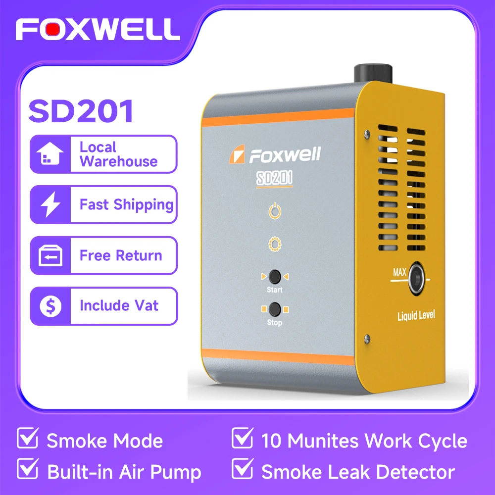 

FOXWELL SD201 Smoke Machine 12V Car Smoke Leak Detector Smoke Leak Tester Build-in Air Motor Fuel Pipe Oil Leakage Detector