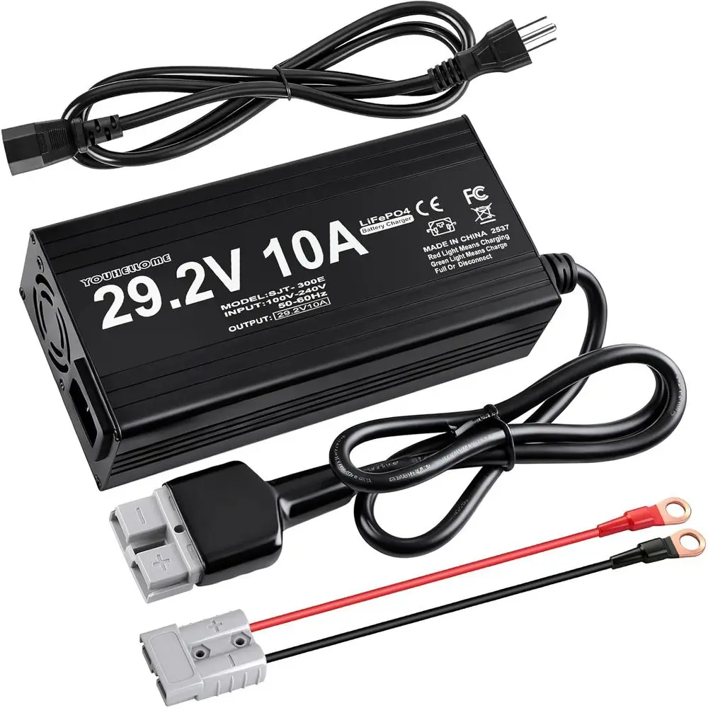 

24V(29.2V Max) 10A Lithium Battery Charger for LiFePO4 Deep Cycle Rechargeable 30AH-150AH Battery Multi Safety Protections Smart