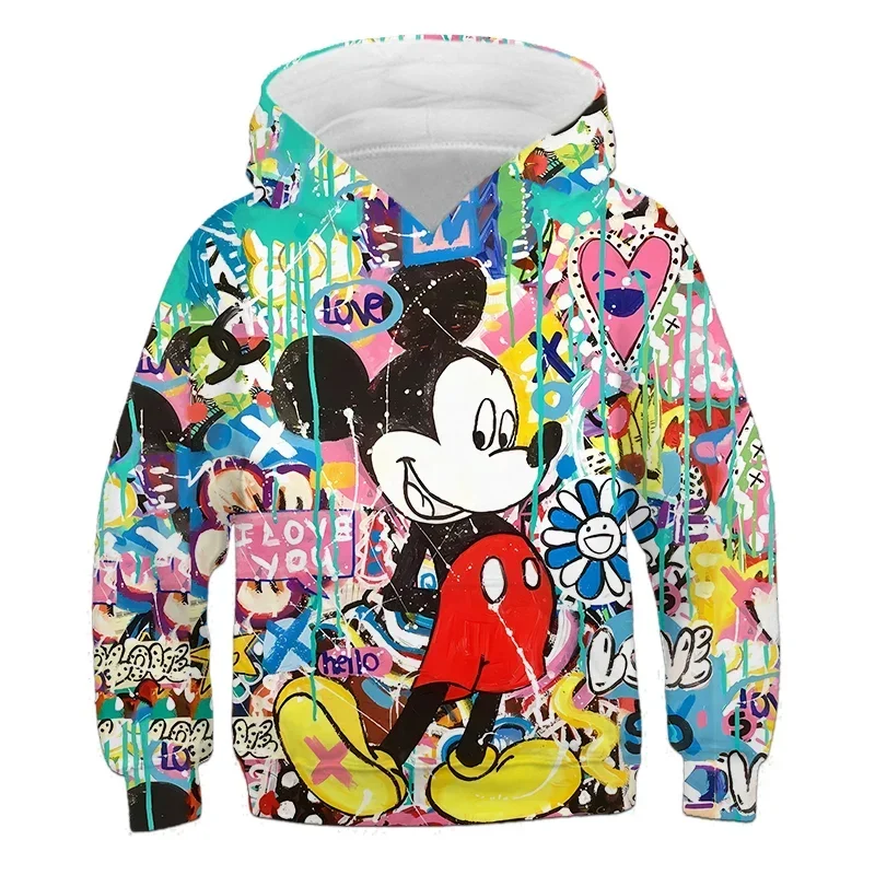 

Kids Streetwear Disney Minnie Mouse Hoodie 3-12Y Girls Cartoon Top Children Boy Loose Sweatshirt Autumn Child Long sleeved Wear