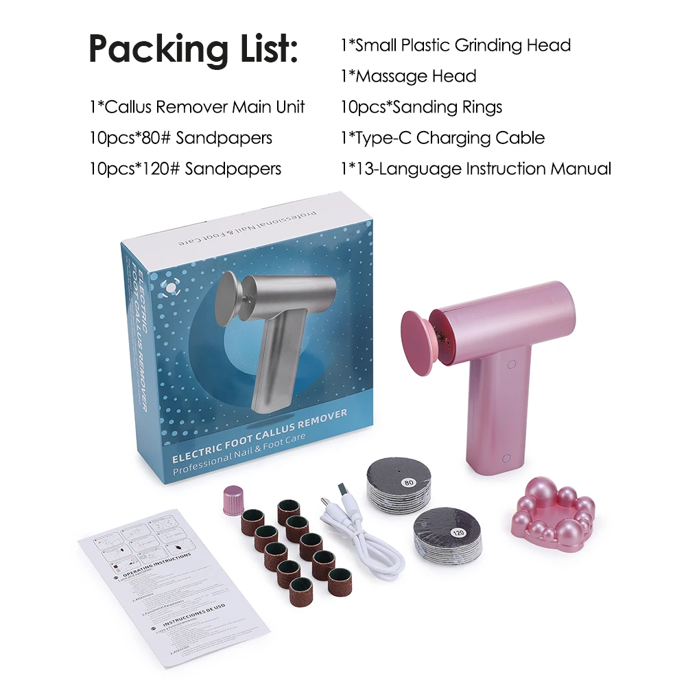 Elektryczny pilnik do stóp 3 w 1, usuwacz zrogowaceń, frezarka do paznokci, narzędzia do pedicure z 20 szt. papierów ściernych, pielęgnacja skóry stóp, usuwanie martwego naskórka.