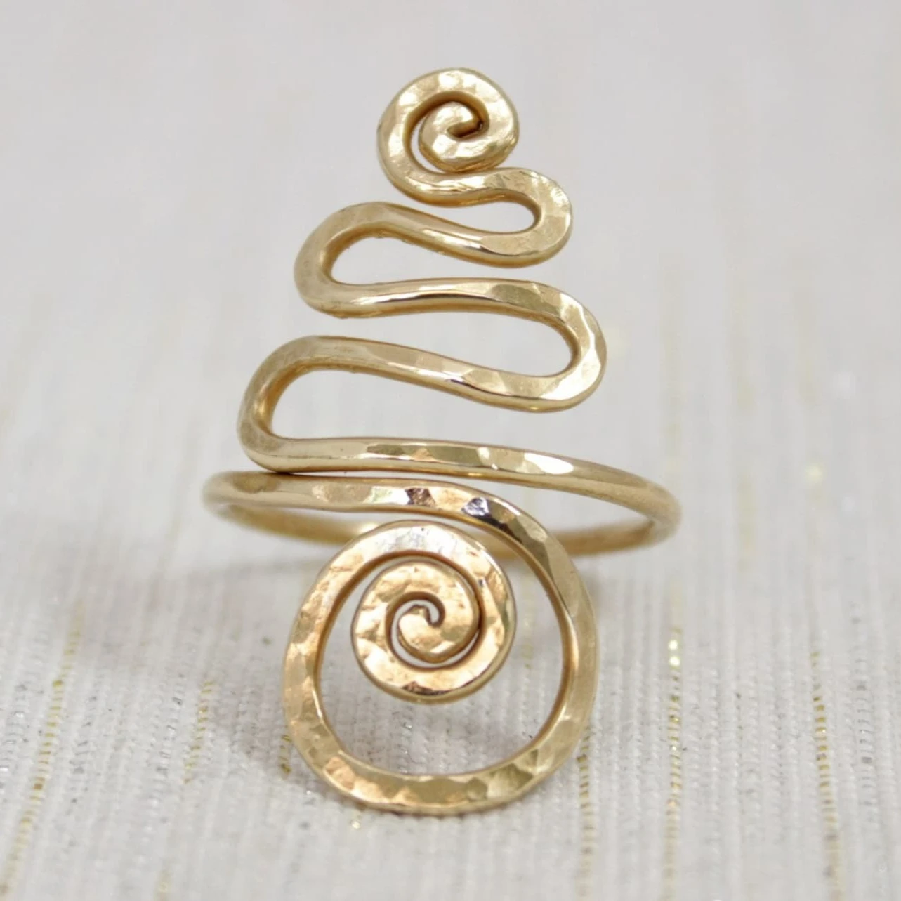 14K Gold Filled/925 Silver Spiral Ring Hammered Dainty Stacking Ring Tarnish Resistant Waterproof Jewelry Luxury Gift for Women