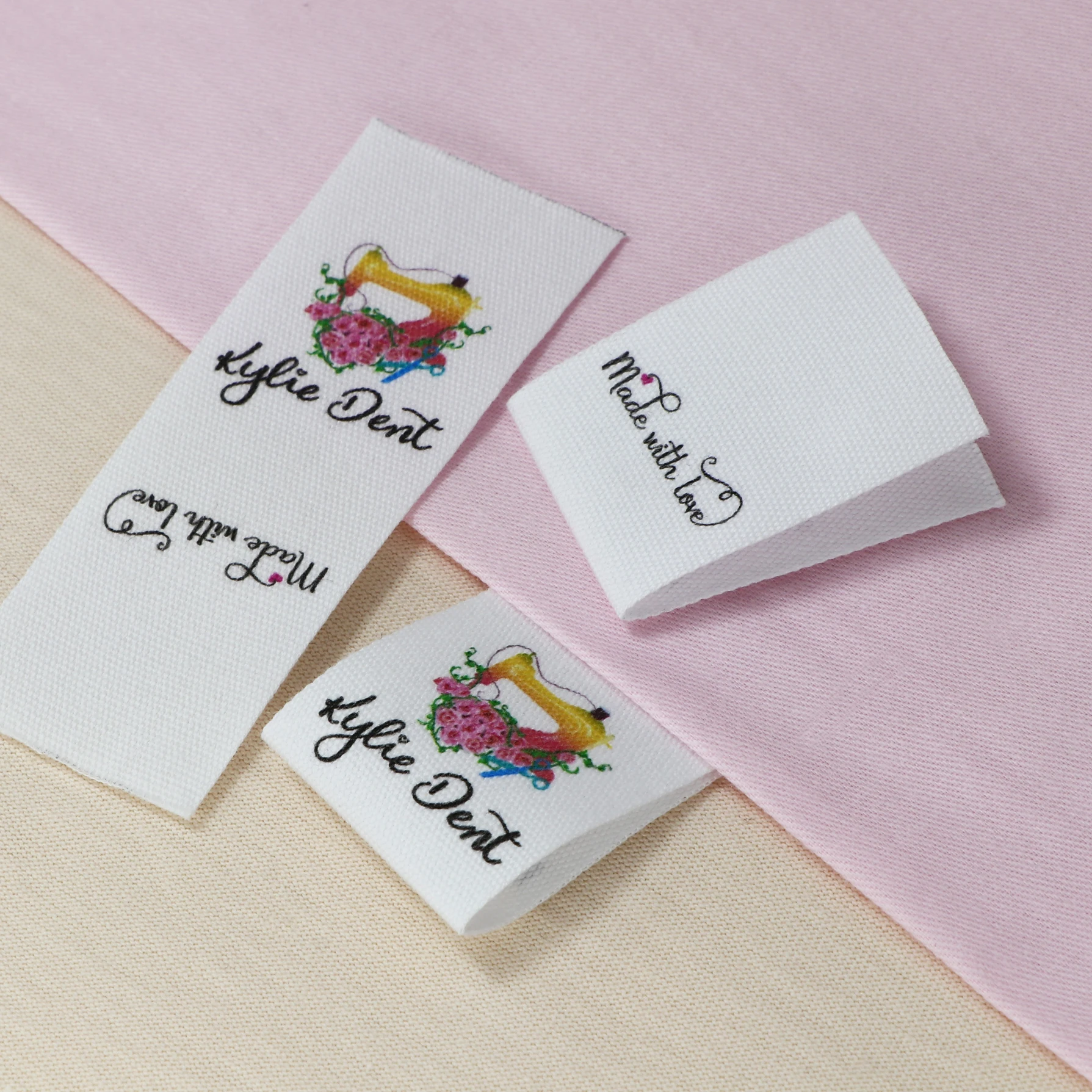 Sewing labels / Custom brand labels, Clothing Labels, Sewing Machine, Fabric 100% cotton, Custom text (FR085)