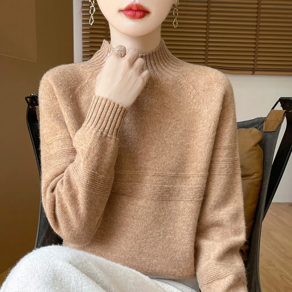 

Women's Half Turtleneck Thick Wool Knitwear 100% Autumn Winter Loose Outer Wear Lazy Bottoming Shirt