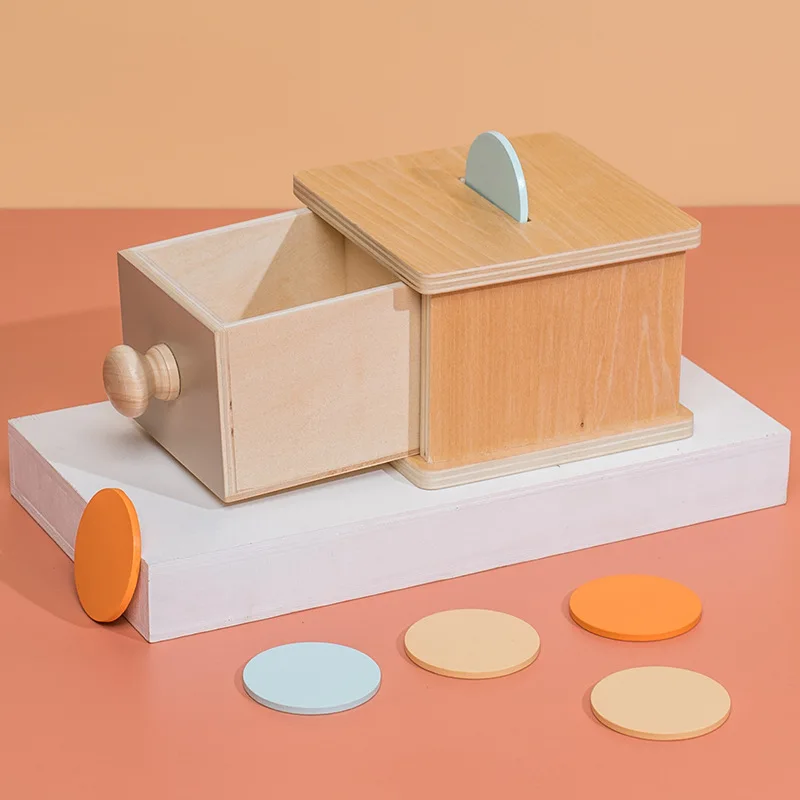 Kid Educational Toy Children Montessori Object Permanence Box Hammer Box Macaron Wooden Toys Coin Ball Textile Drum Drawer Box