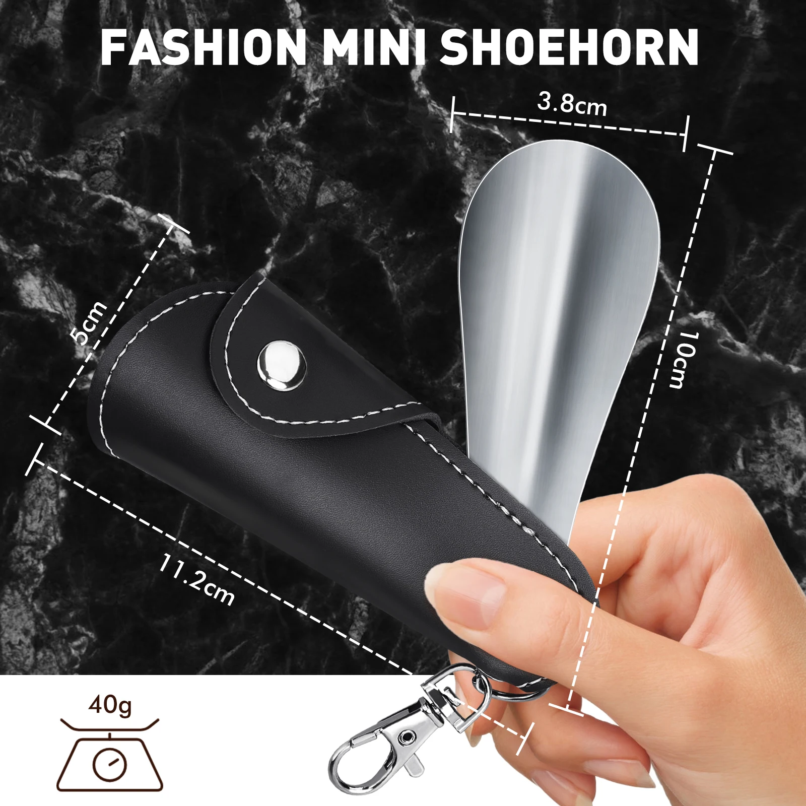 10CM Metal Shoe Horn Mini Shoe Horns Shoe Lifter Portable Travel ShoeHorn with Leather Handle Deduction Shoehorn for Keychain image 2