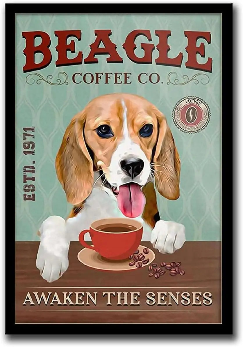 With Frame Beagle Coffee Co Awaken The Senses Poster Dog Lovers Wall Art Home Decor Poster Print Canvas Wall Art Framed Wall Dec