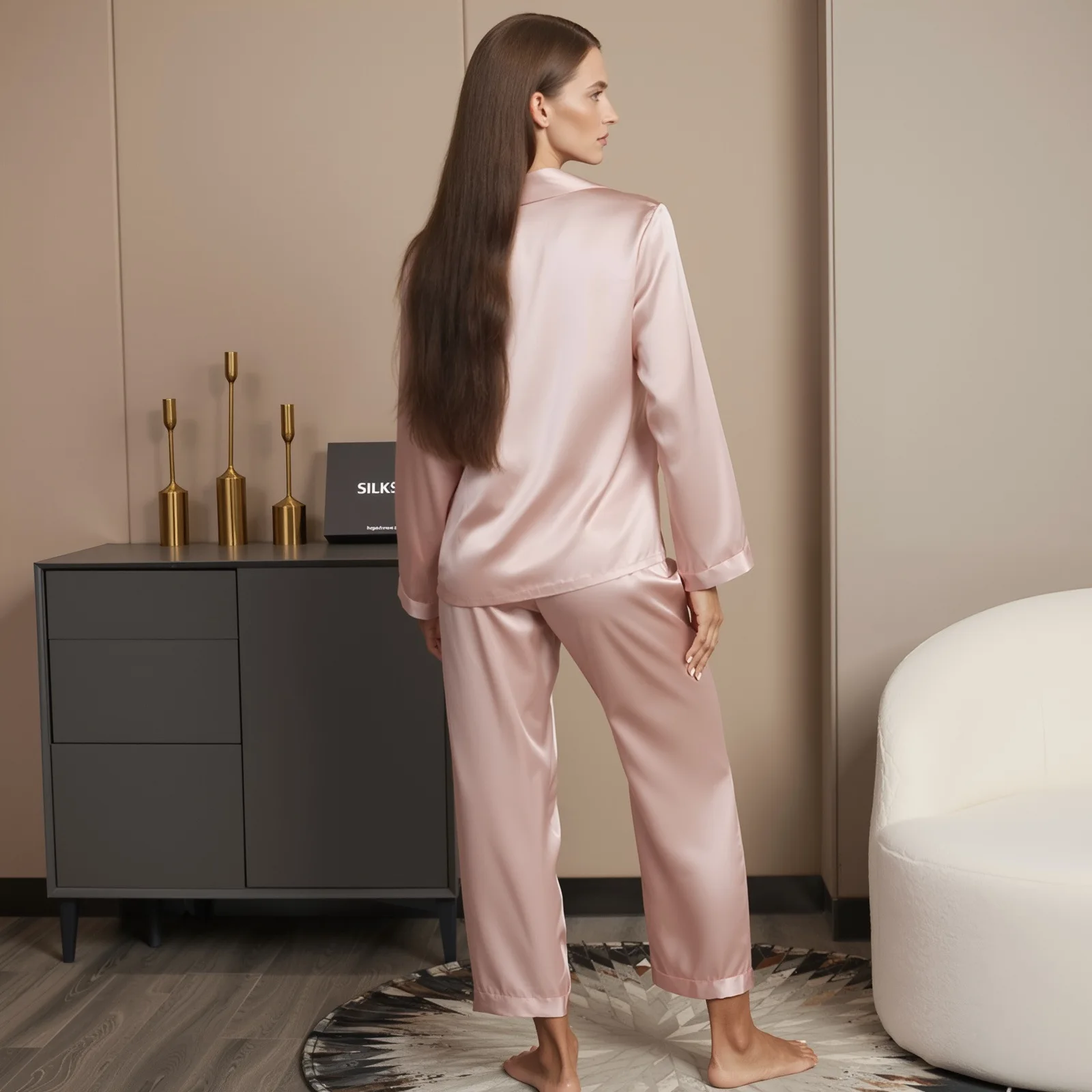 French Silk Pajama Set Mulberry Silk Loungewear Without Piping XXL Size Elegant Sleepwear Breathable Cozy Soft V neck 2 Pieces