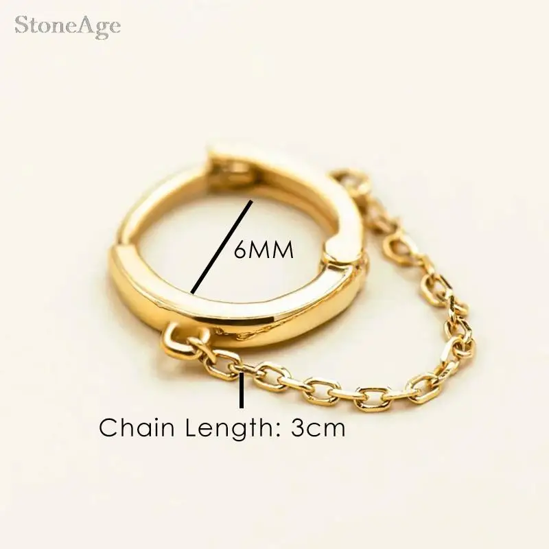 6mm Edelstahl Hängesegment-Clicker-Creolen mit Kette 1 Stück Ohrpiercing-Ring Knorpel Helix Ohrläppchen Ohrring Schmuck – Detail 3