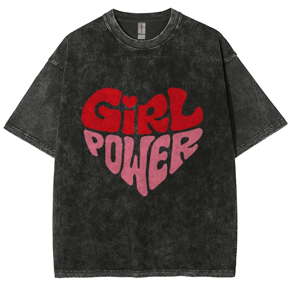 Girl Power Casual Cartoon Y2K Washed T-shirt, Oversized Streetwear Vintage Washed Surf T Shirts For Men Women top tee