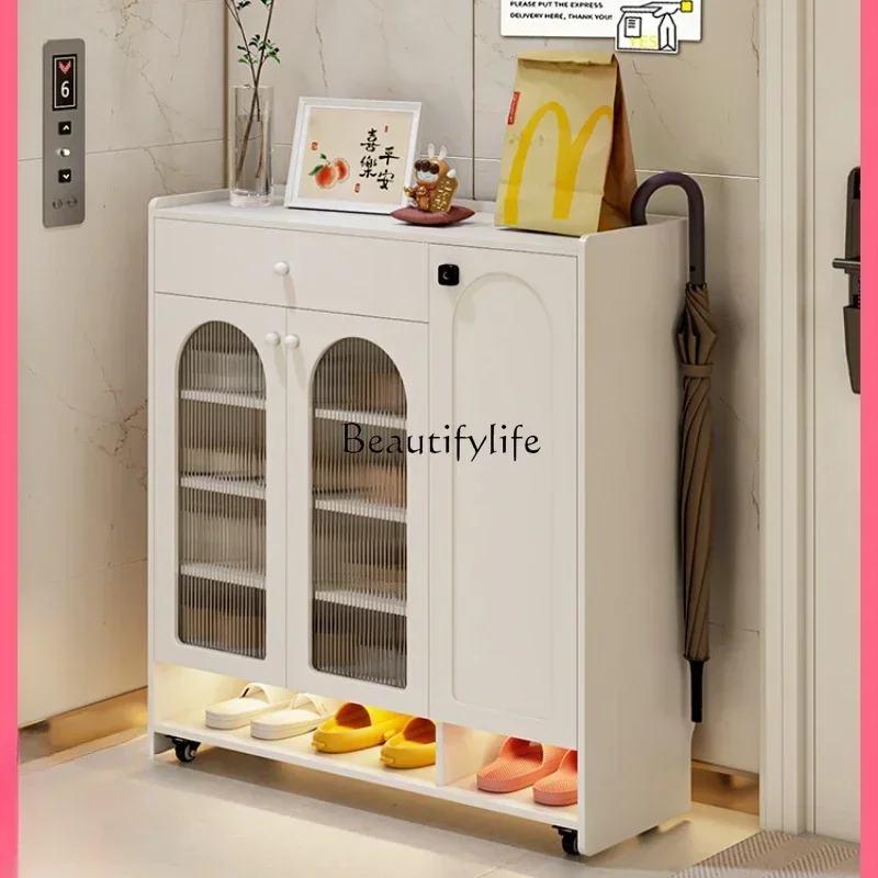 Cream wind removable shoe cabinet with lock outside the door shoe cabinet 2024 new explosion