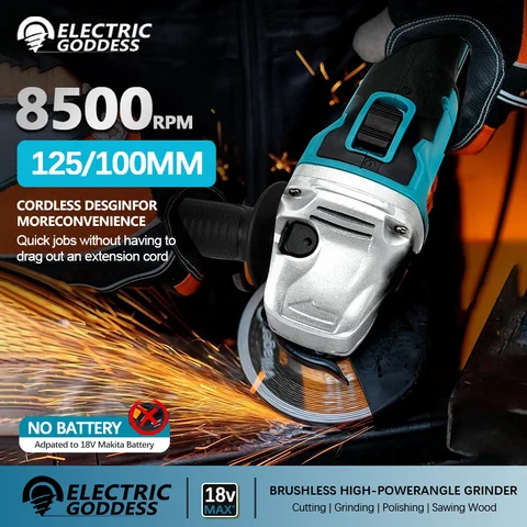 전기 여신 125/100mm 브러시리스 앵글 그라인더 연마 커팅 머신 Makita 18V 배터리 용 무선 앵글 그라인더 도구