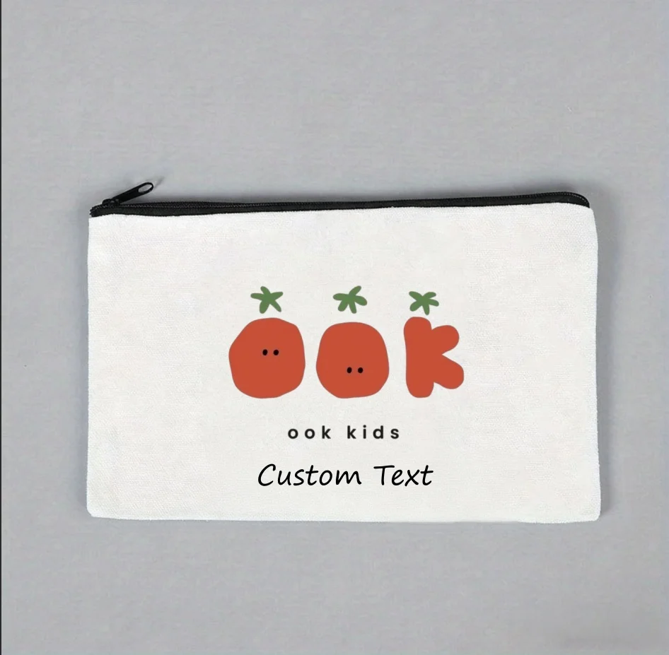 1PC Custom Text Ook Kids Cute Tomato Letter Cosmetic Pouch Cartoon Zipper Makeup Bag Personalized Canvas Storage Gift
