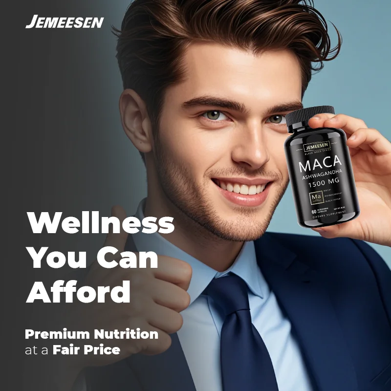 JEMEESEN - Suplemen Peningkat Pria - 500 mg Ashwagandha 1000 mg Akar Maca - Stamina & Energi, Kualitas Keseluruhan Pria