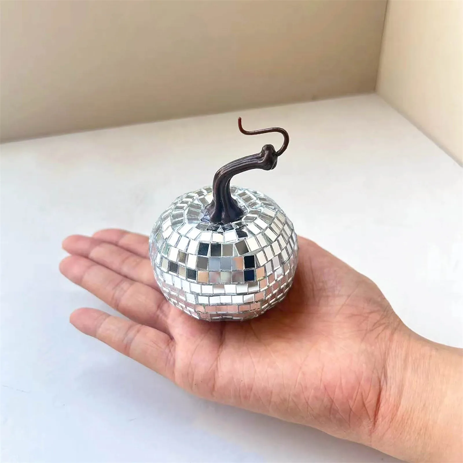 Mini Mirror Disco Pumpkin Ball  Light Reflective Rotating Bright Silver Glass Ball Ornaments Party Christmas Home Decoration