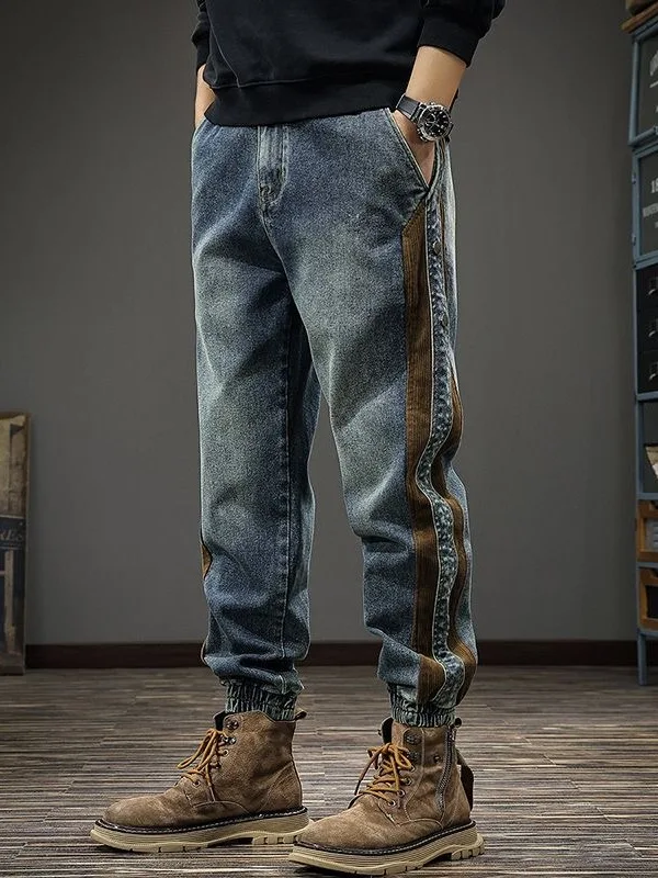 

Джинсовые повседневные брюки с талией, мужские новые 2026, американские модные свободные леггинсы Harlan Sle, молодежный дизайн со средней талией...