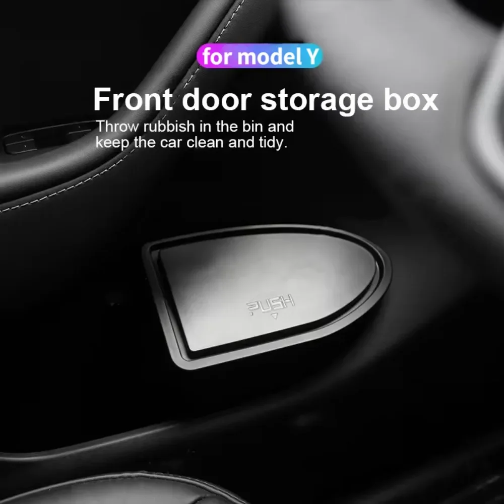 Car Door Trash Box for Tesla Model Y Side Door Storage Box Organizer Push To Open Lid Design Front Seat Car Garbage Storage Can