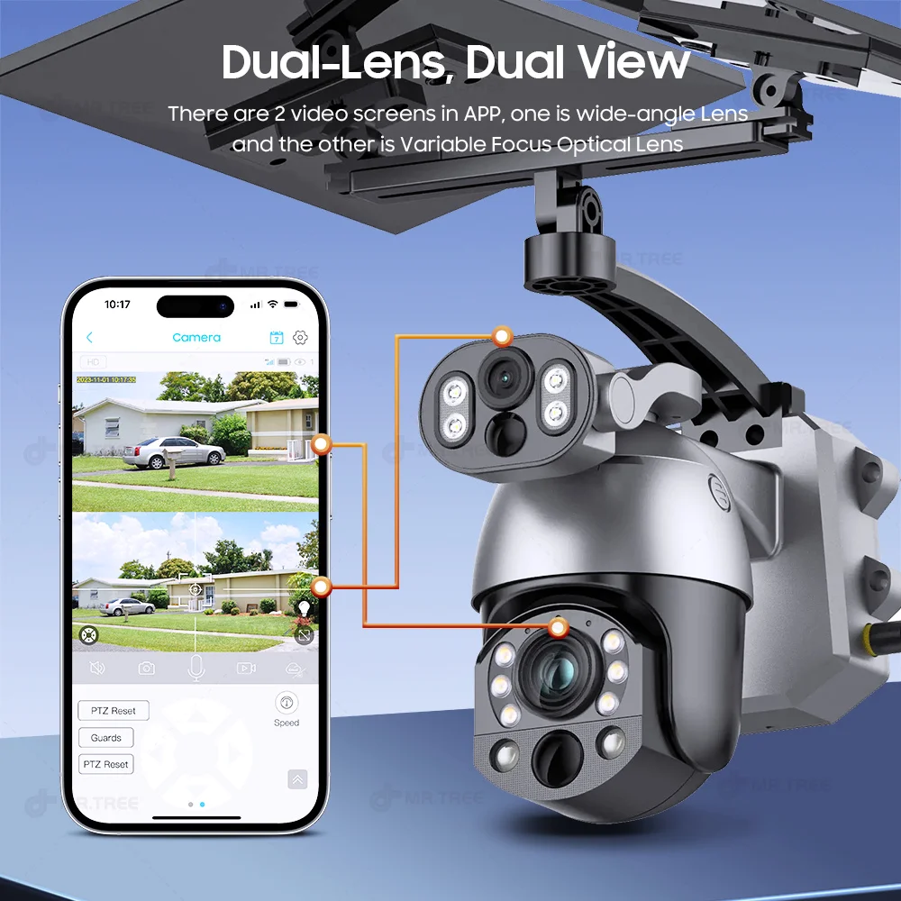 Wifi Surveillance Cameras Solar Energy 4G SIM 10MP 50x Zoom Outdoor Security Protection Cam PTZ Humanoid Tracking Night Vision image 6