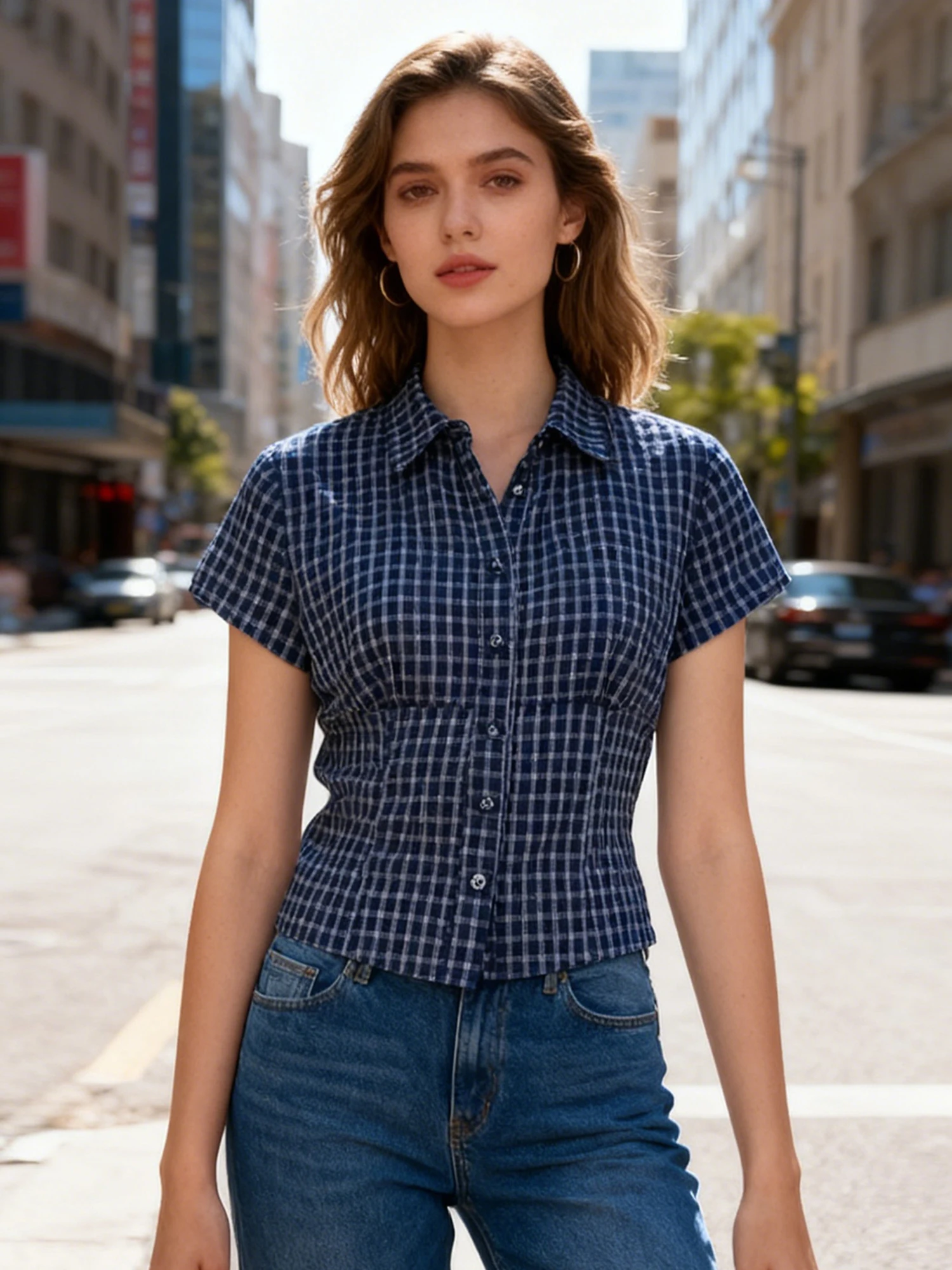 Women s Casual Plaid Print Short Sleeve Shirt Lapel Button Down  Fit Blouse Summer Streetwear Fashion Tops