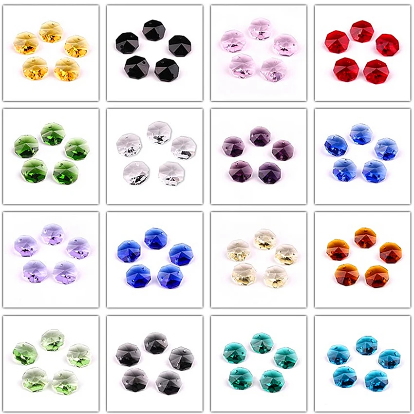 Clear K9 Octagonal Glass Loose Beads 2 Holes Prism Connectors Pendants for Jewelry Making Wedding Decor DIY Curtains Strands
