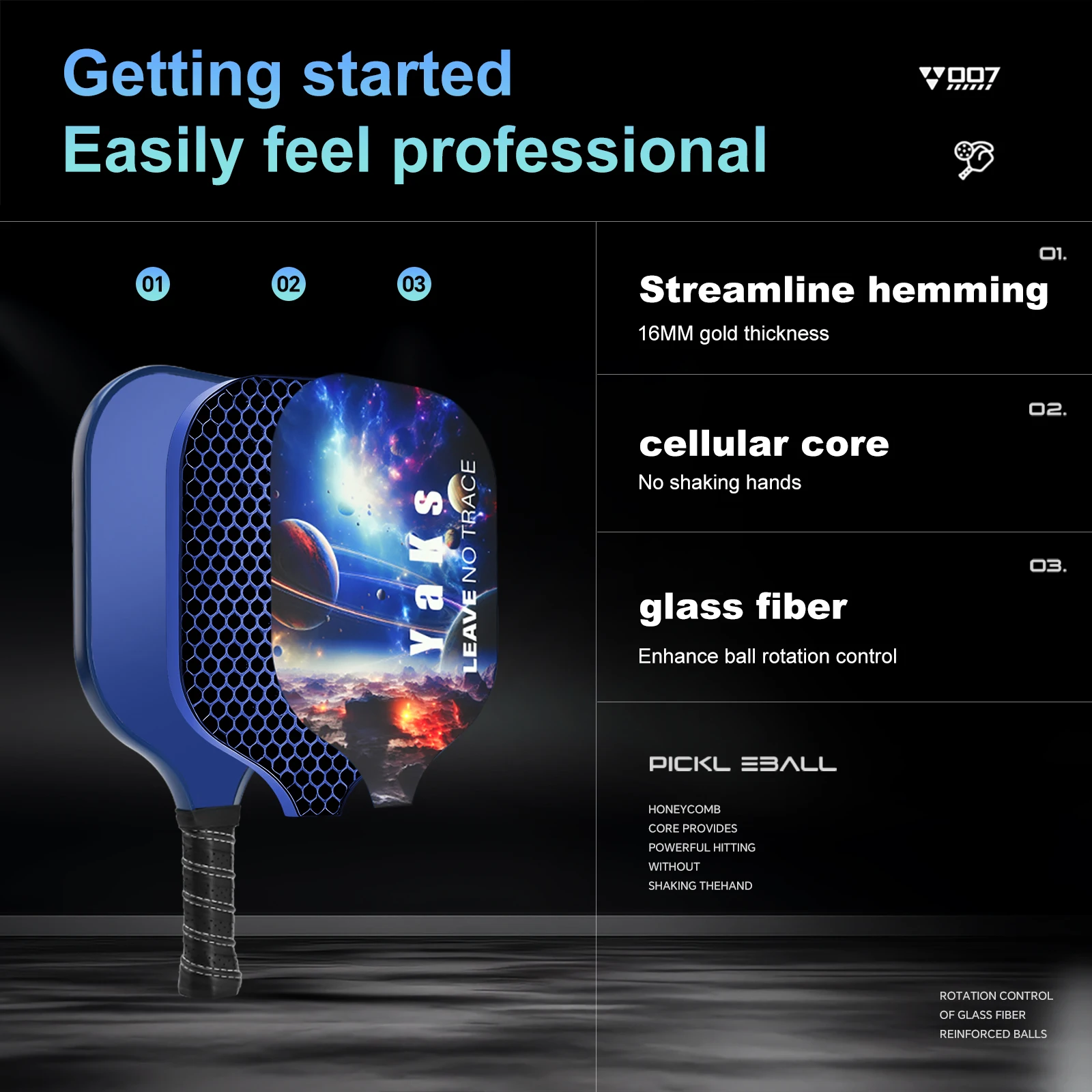 Pickleball Paddle Glass Fiber Pickleball Paddles 16MM Honeycomb Core Professional Pickleball Racket