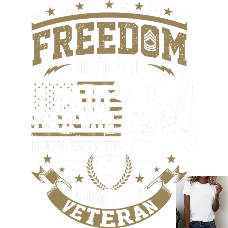 American Retro Freedom Veteran - Themed Heat - Transfer White Ink Iron - on Design, Suitable for T - Shirts/Canvas Bags, Casual