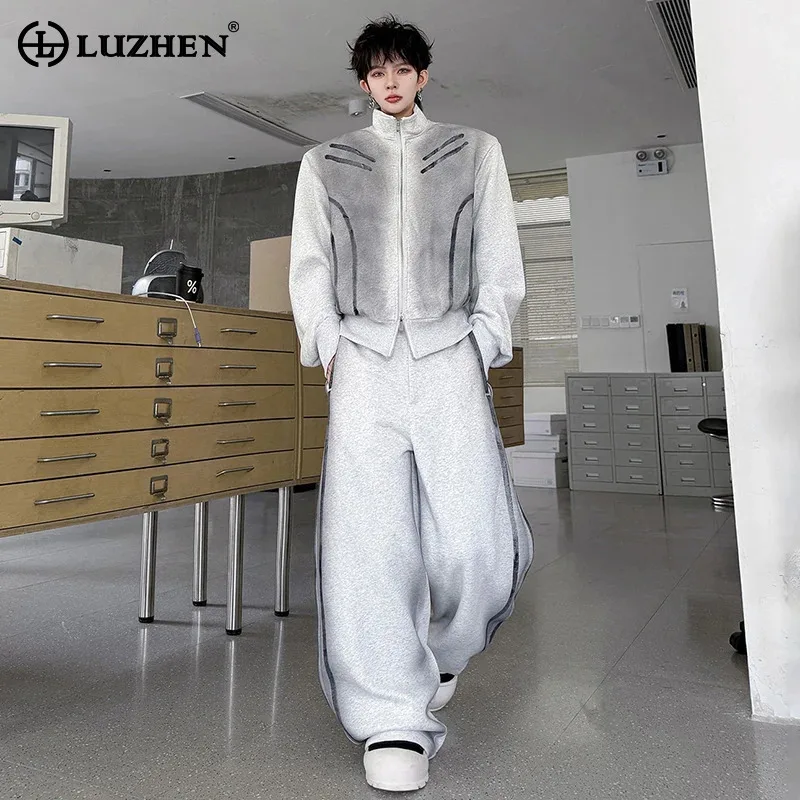 LUZHEN 2026 New Original Niche Design Two-piece Sets Men's Tie-dyed Vintage Loose Straight Casual Pants Stand Neck Coat JY8706