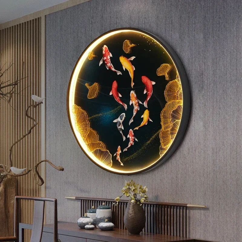 

DORIAN Interior 9 Fishes Wall Picture Fixtures Lamps LED Chinese Mural Creative Bedroom Bedside Sconces for Home Corridor