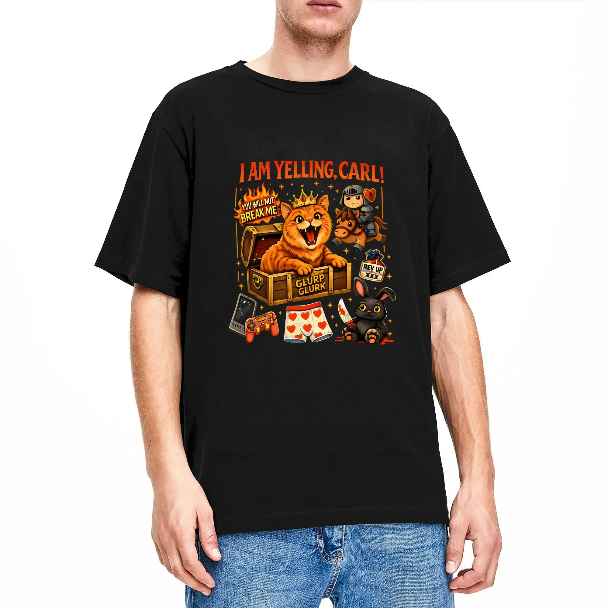 Oversized T-Shirt Summer I Am Yelling Carl Donut Cat Meme Hipster T Shirts Cotton Tee Shirt for Man Y2K Printed Clothing
