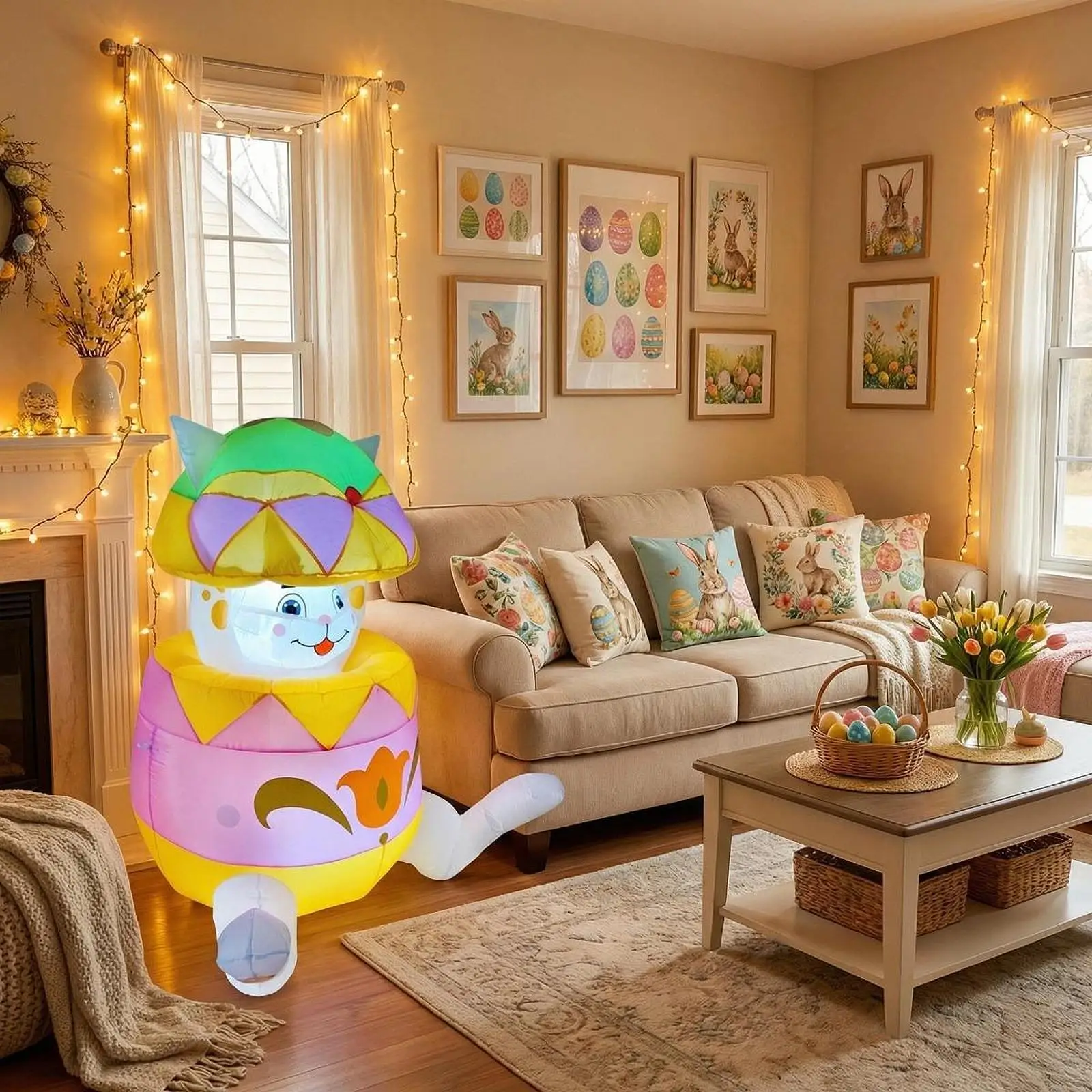 

Easter Inflatable Outdoor Decoration,Cute,Decorative,Ornament,Rabbit Decoration Easter Bunny Egg for Lawn Garden Yard Home Decor