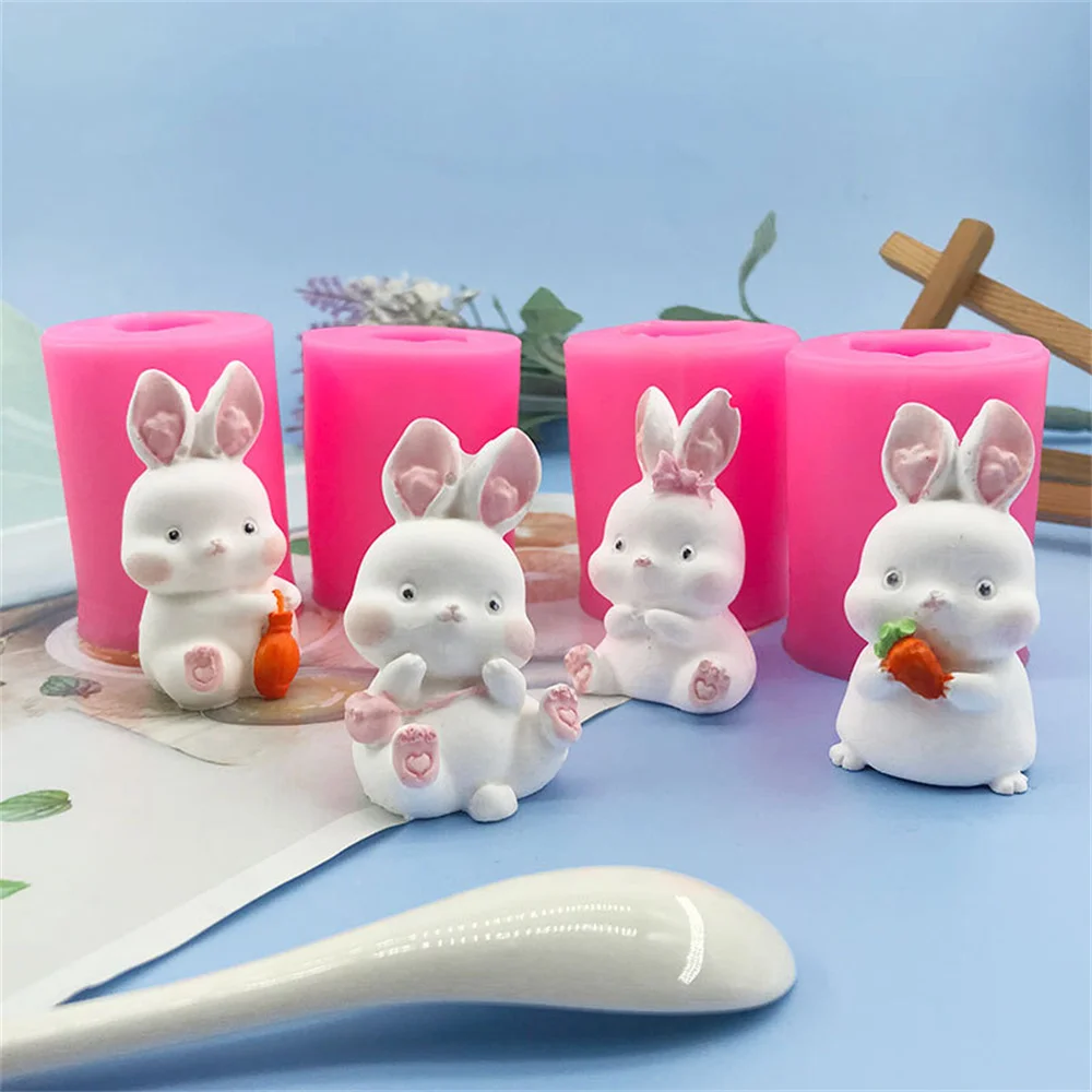 Cute Rabbit Silicone Mold Easter Diy Chocolate Fudge Baking Cake Mold 3d Gypsum Drop Glue Handmade Soap Mold Animal Ornament