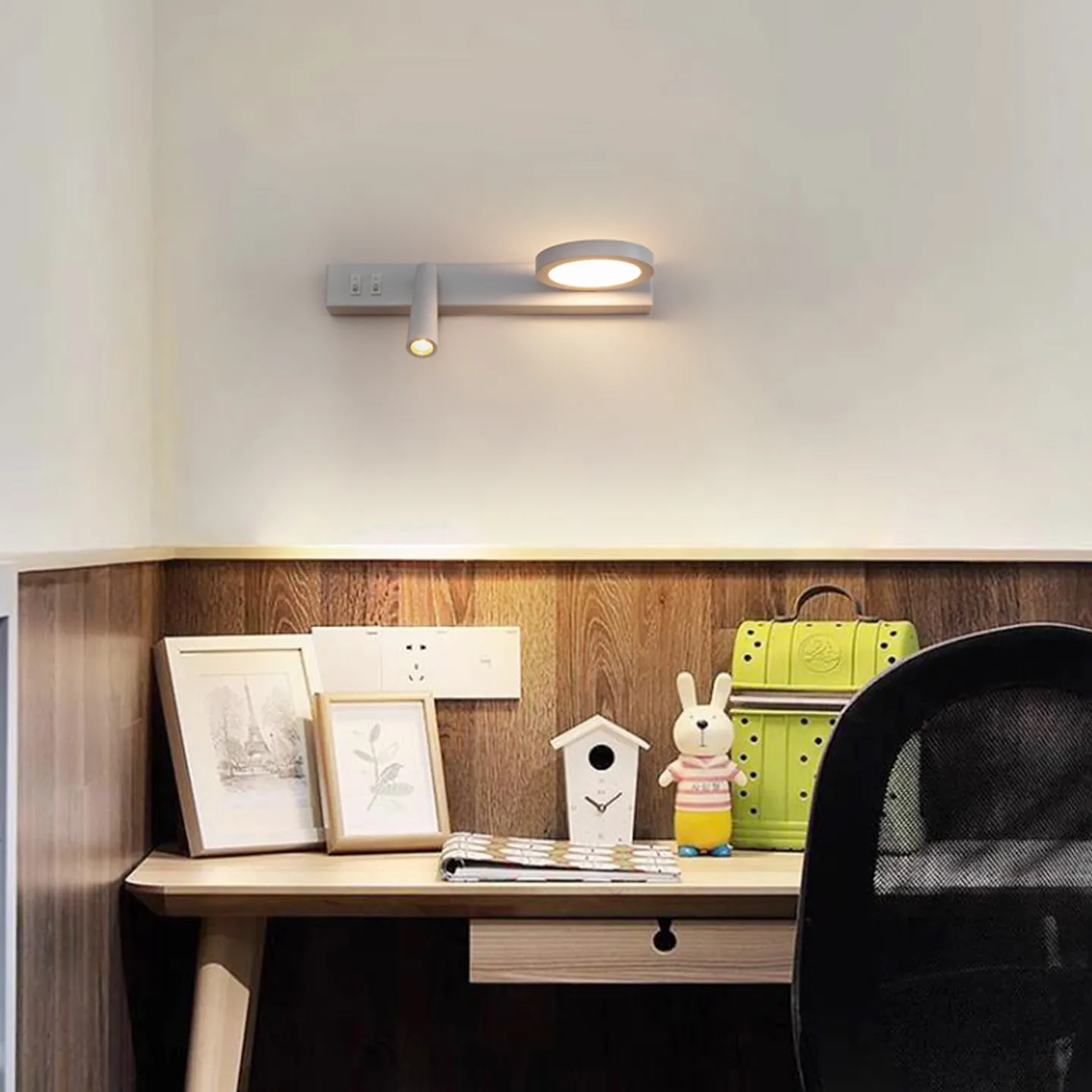White Wall Lamp Backlight Rotation Adjustable Light Hotel Bedroom Bedside Study Reading Sconce Lamp With Switch Northern Style
