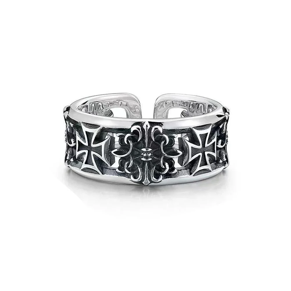 Men's Vintage Gothic Cross Open Adjustable Ring