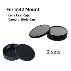 2PCS M42Rear Lens Cover+Camera Body Cap Anti-dust Protection ABS Plastic Black for M42 42mm Screw  Mount Camera Accessories