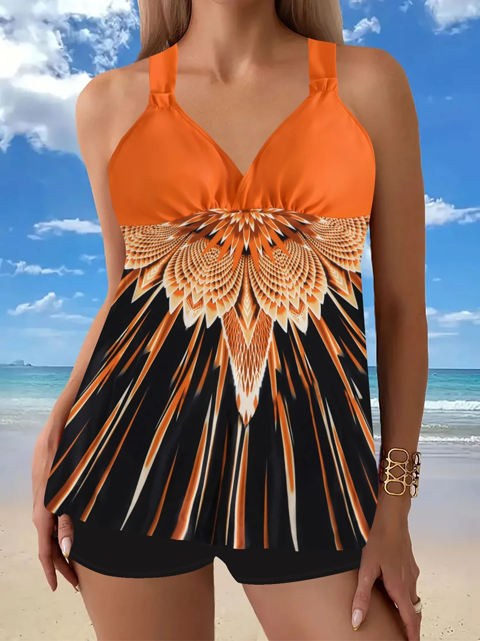 

Комплект танкини из двух предметов, купальник с принтом, 2025 г., женский купальник с высокой талией, женский купальный костюм, летняя пляжная одежда 3XL