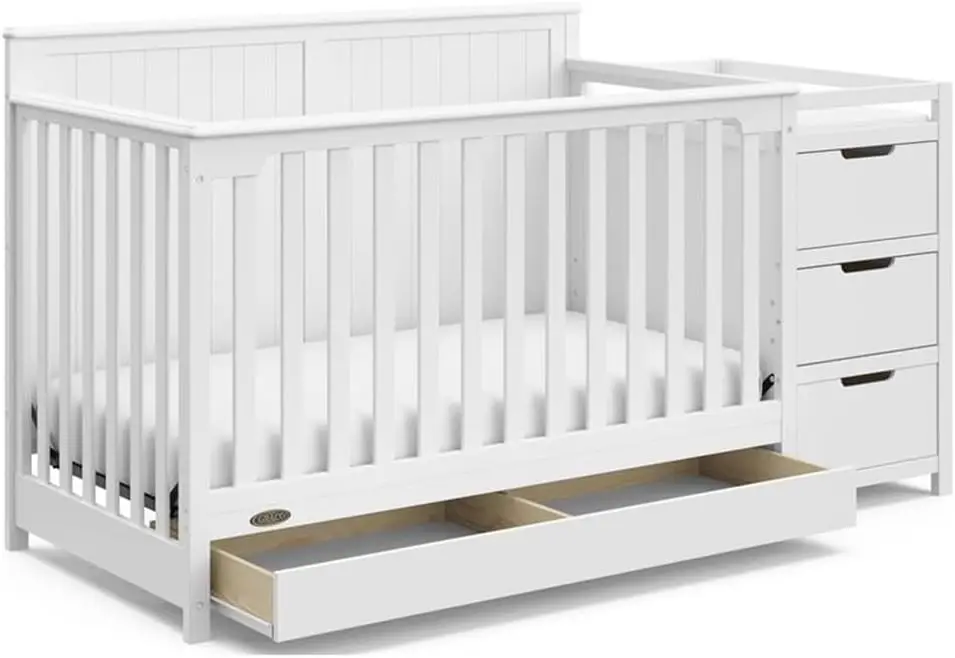 Berço e trocador conversível 4 em 1 de madeira em branco