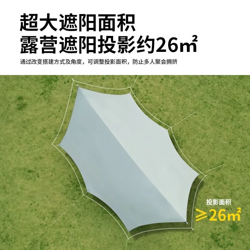Outdoor Tarp Canopy With Support Poles Thick Rainproof Anti UV Portable Sun Shelter For Camping Yard Beach Trip Gear