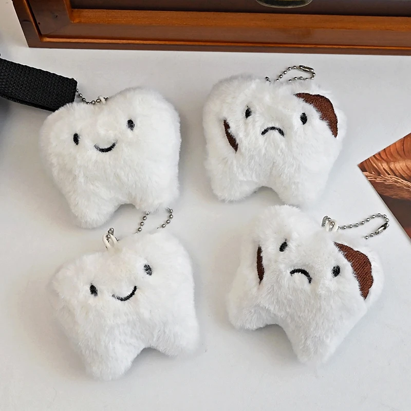 Cute Teeth Plush Toy Cartoon Wisdom Teeth Pendant Soft Stuffed Doll Keychain Car Key Ring Backpack Bag Decor