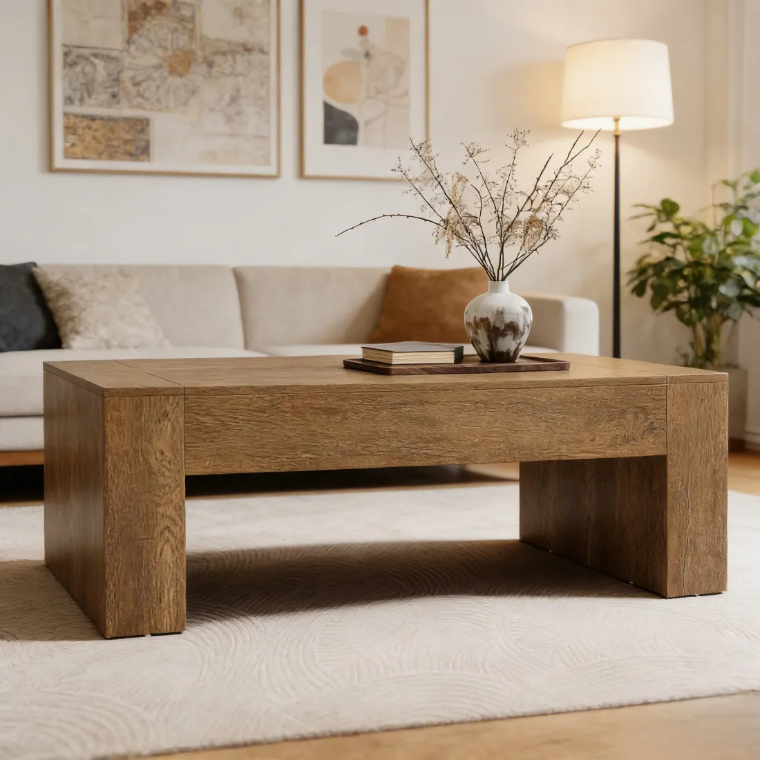 

Rectangular Coffee Table for Living Room 51-Inch Farmhouse Center Cocktail Table
