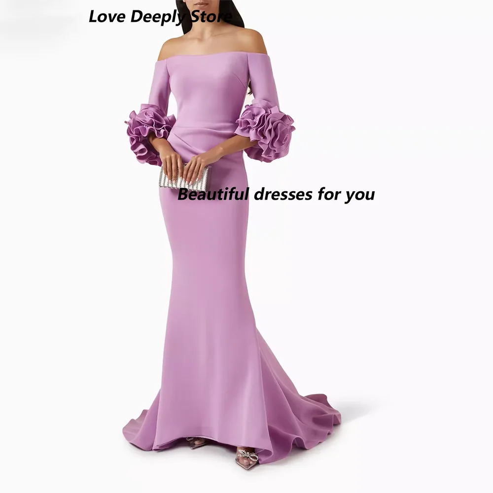 

Elegant Off The Shoulder Floor Length Evening Party Dress for Women Flower Decoration Dresses Formal Occasions Customized